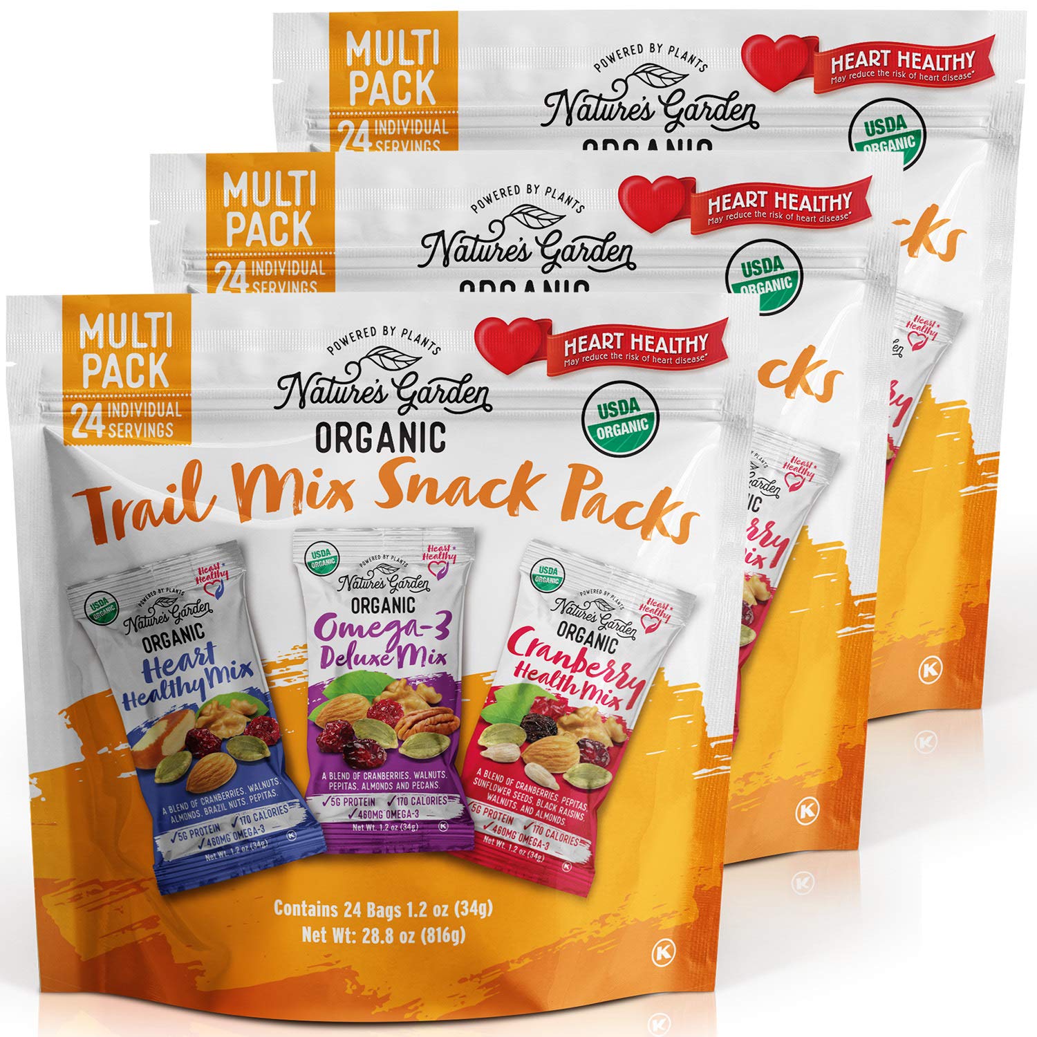Nature's Garden Organic Trail Mix Snack, Multi Pack 28.8 oz - 24 Individual Servings (Pack of 3) Organic Trail Mix 86.4 Ounce (Pack of 1)