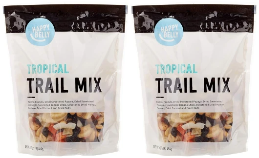 Amazon Brand - Happy Belly Tropical Trail Mix, 1 pound (Pack of 2) Tropical 16 Ounce (Pack of 2)