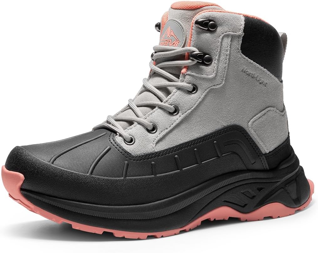 Women's Waterproof Hiking Boots Outdoor Trekking Camping Trail Hiking Boots 9 Light Grey/Pink