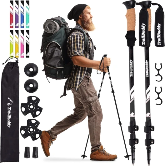 Trekking Poles - Lightweight, Collapsible Hiking Poles for Snowshoe & Backpacking Gear - Pair of 2 Walking Sticks for Hiking, 7075 Aluminum with Cork Grip Black Raven