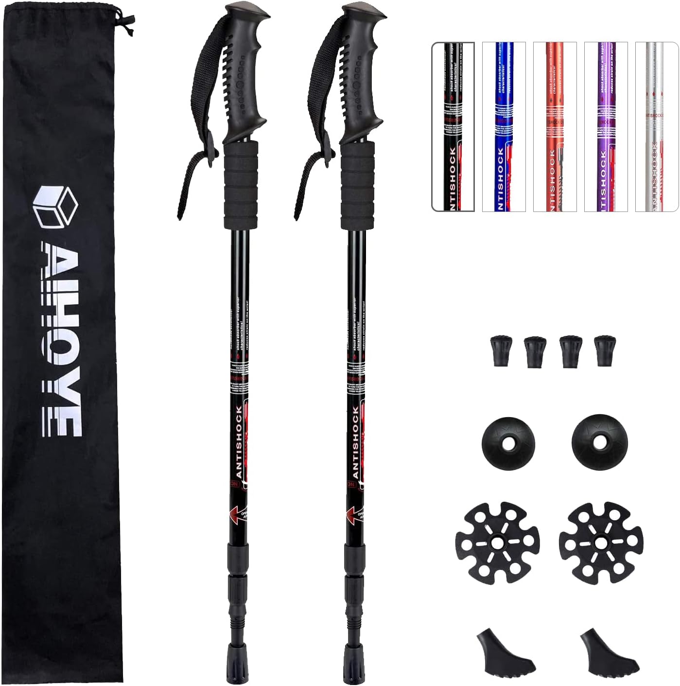 Hiking Trekking Poles, 2 Pack Collapsible, Lightweight, Anti Shock, Walking Sticks, Adjustable Hiking Pole for Men and Women black