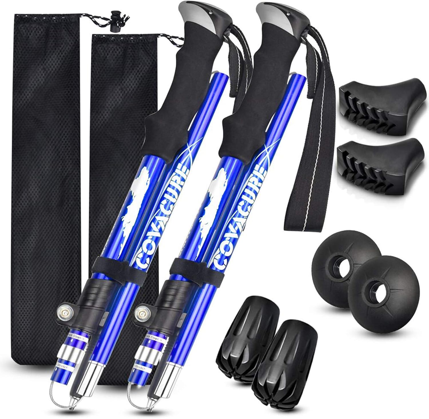 Trekking Poles Collapsible Hiking Poles - Aluminum Alloy 7075 Trekking Sticks with Quick Lock System, Telescopic, Collapsible, Ultralight for Hiking, Camping Blue Long (110-130cm)