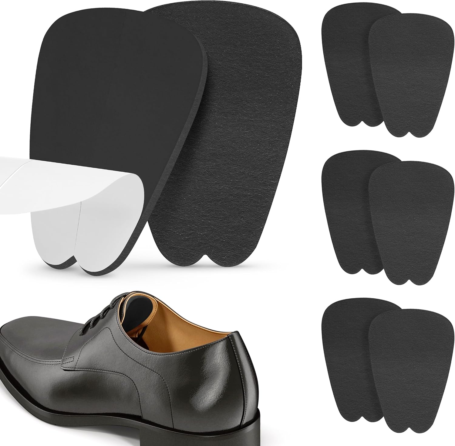 Felt Tongue Pads for Shoes - Soft Self-Adhesive Shoe Inserts (Black, 3 Pairs)