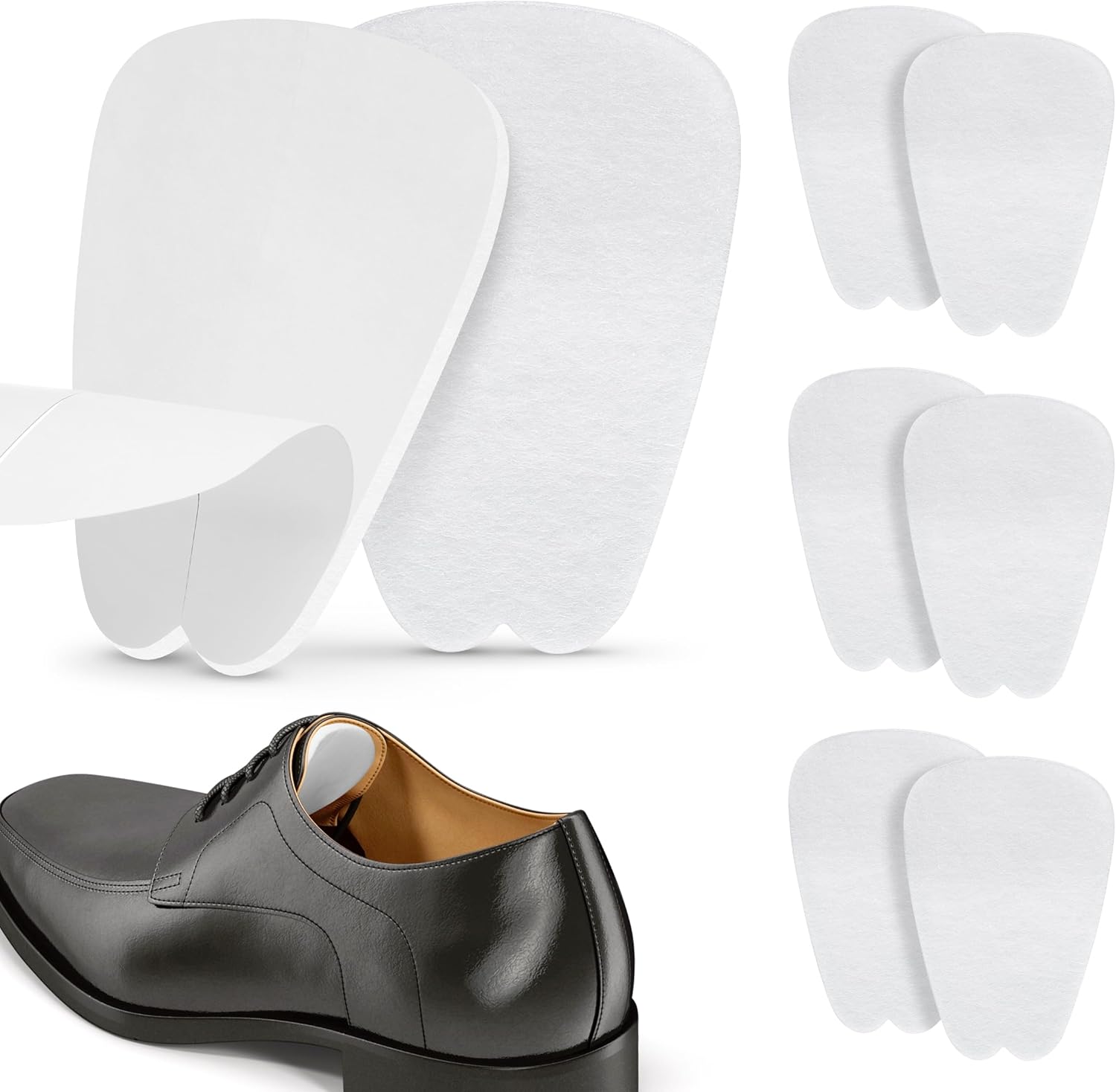 Felt Tongue Pads for Shoes - Soft Self-Adhesive Shoe Inserts (3 Pairs, White)