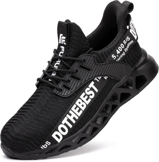 Steel Toe Sneakers for Men Women Lightweight Safety Shoes Comfortable Puncture Proof Slip On Indestructible Work Shoes 12 Women/10.5 Men Composite Toe Black