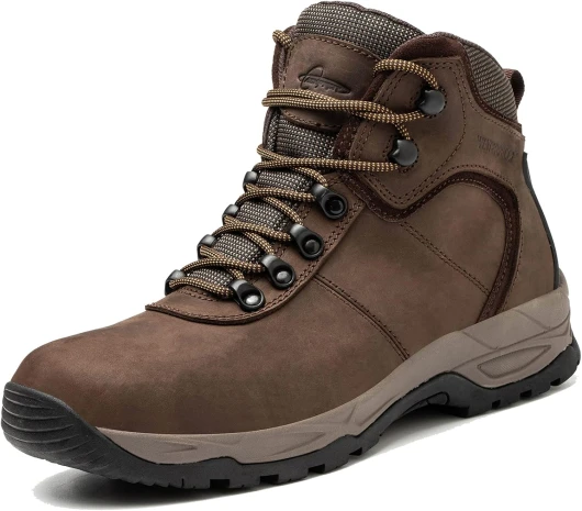 Waterproof Hiking Boots for Men, 6" Comfortable Soft Toe Shoes Mid Non Slip Hiking Shoes Outdoor Travel Shoes Leather Hiking Backpack Boots 8.5 Brown