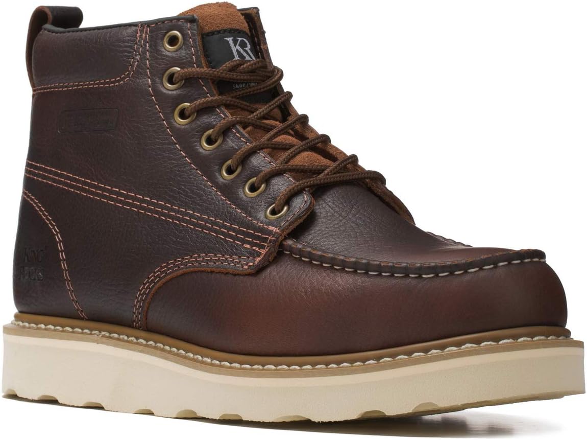 King Rocks Men's Moc Toe Construction Boots Work Shoes 7 Burgundy