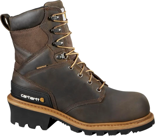 8” Waterproof Leather Logger Boot – Composite Toe Work Boots for Men with Goodyear Welt, Slip-Resistant Outsole, EH Rated Crazy Horse Brown 8