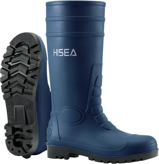 Men's Steel Toe Rain Boots PVC Rubber Boots, Waterproof Garden Fishing Outdoor Work Boots, Durable Slip Resistant Knee Boots for Agriculture and Industrial Working 13 Navy Blue
