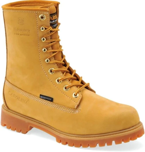 Journeyman 8” Insulated Waterproof Work Boots - Nubuck Leather with 200G Insulation, and Oil & Slip-Resistant Rubber Lug Outsole, EH Rated 12 Wide Yellow