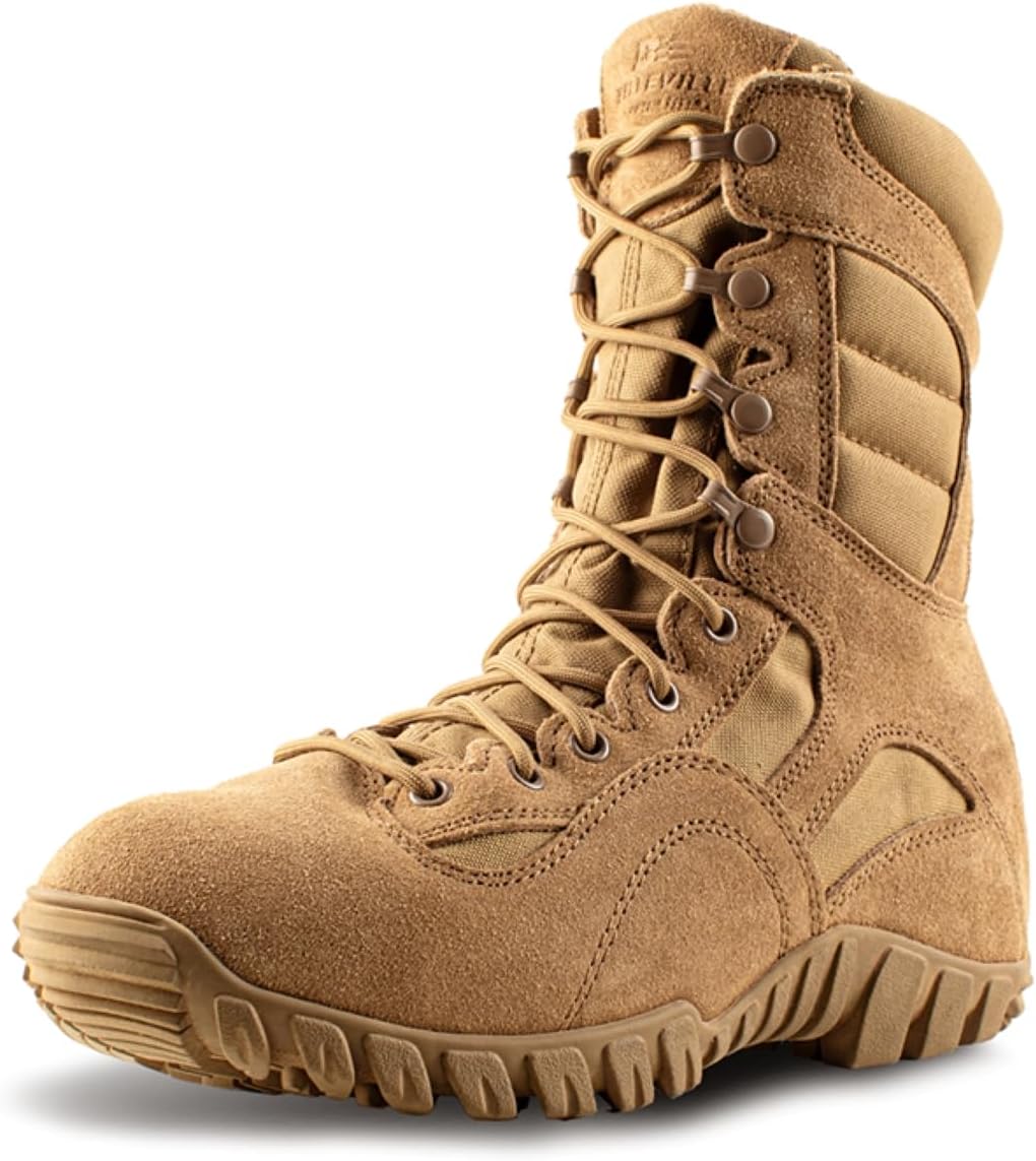 TACTICAL RESEARCH 8 Inch Combat Boots for Men - Lightweight Hot Weather Military Boots for Men - Multi-Terrain Army OCP ACU Coyote Brown Leather & Nylon with Vibram Traction Outsole 9.5 Coyote