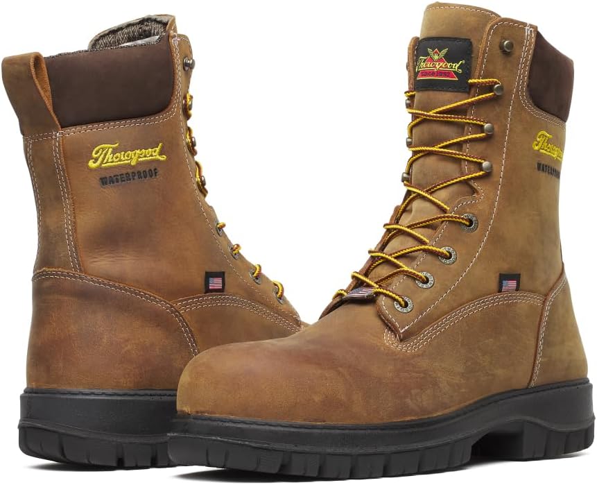 8” Waterproof Work Boots for Men - Nano Composite Toe - Genesis Series - Full-Grain Leather with Comfort Insoles and Slip-Resistant Outsoles Chestnut 11.5 Wide