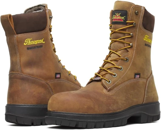 8” Waterproof Work Boots for Men - Nano Composite Toe - Genesis Series - Full-Grain Leather with Comfort Insoles and Slip-Resistant Outsoles Chestnut 11.5 Wide