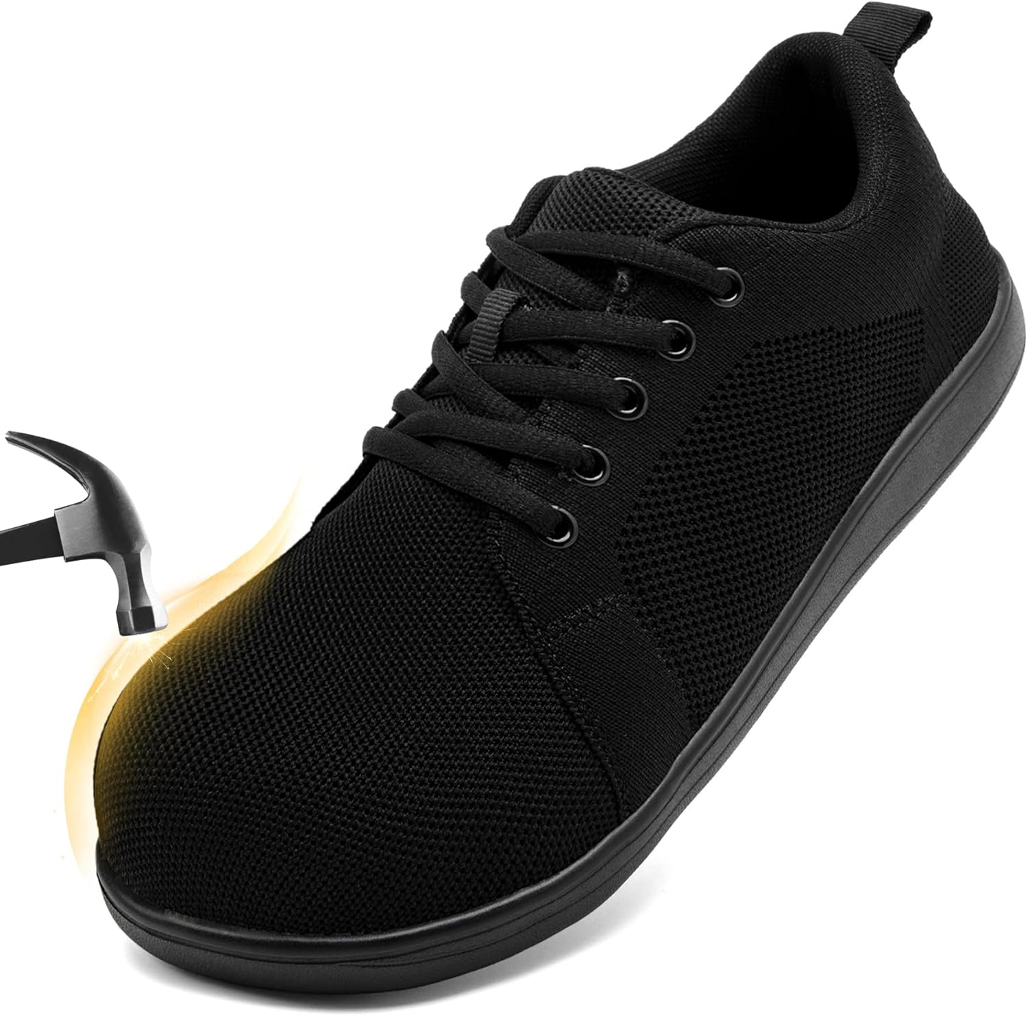 Steel Toe Shoes for Men Non Slip Work Sneakers Safety Tennis Industrial Construction Comfortable Barefoot Shoes Wide Toe Box Walking A Black 12 Wide