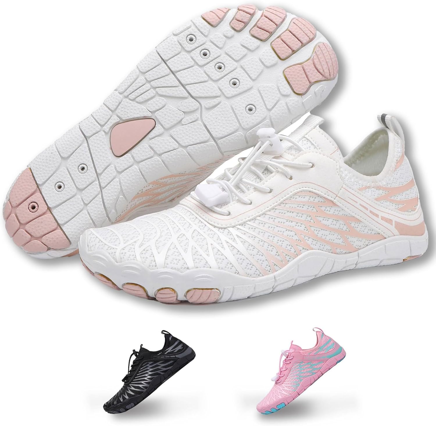 Hiking Barefoot Shoes,Wide Toe Water Shoes,Running Boots Sneakers,Athletic Footwear Trainer for Men/Women Unisex 9.5 Wide Women/8 Wide Men White