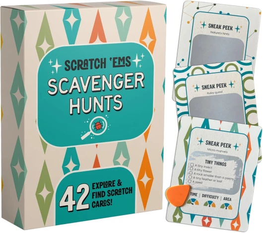Scratch 'Ems Scavenger Hunts - 42 Scratch Off Adventure Cards - Outdoor Scavenger Hunt for Kids & Families - All Season, Reusable Scratch-Off Cards for Screen-Free Fun, Nature Activity & Camping