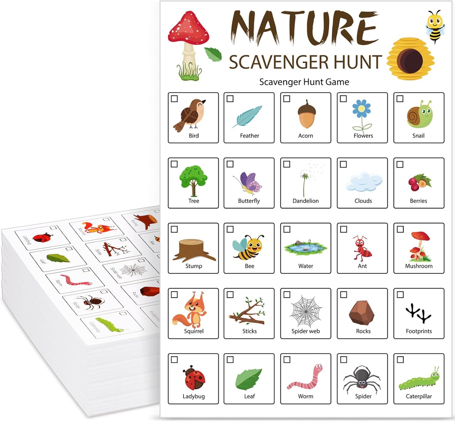 30 Pcs Nature Scavenger Hunt for Kids Car Scavenger Hunt Cards Road Trip and Travel Activities Camping Games Outdoor Indoor Seek Activity for Kids Adults(Nature)