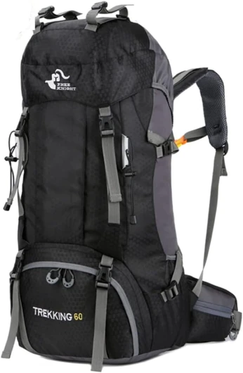 60L Waterproof Hiking Camping Backpack with Rain Cover, Large Outdoor Sport Travel Daypack Rucksack for Climbing Black