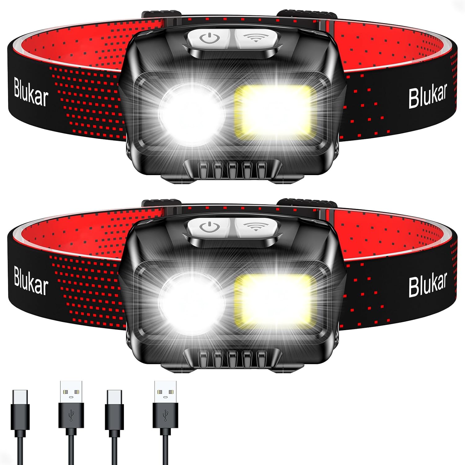LED Headlamp Rechargeable,2000L High Lumen Super Bright Dimmable Headlight Flashlight with Motion Sensor- 8 Modes,Spotlight&Floodlight,IPX5 Waterproof for Camping,Hiking,Running,Fishing -2 Pack Black 2 Pack
