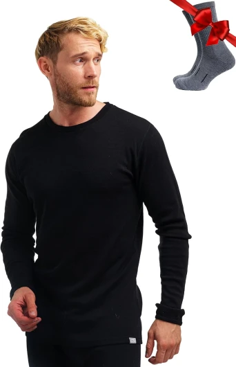 Merino.tech Merino Wool Base Layer - Mens 100% Merino Wool Long Sleeve Thermal Shirts Heavyweight, Midweight, Lite with Socks Large 250gsm Midweight Black