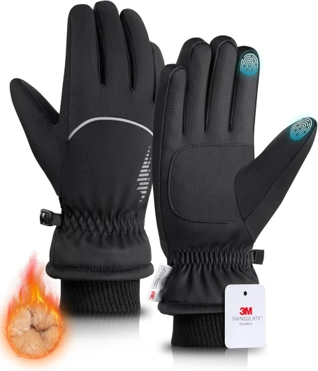 Winter Gloves Women Men, Thermal Ski Gloves for Cold Weather with Warm, Waterproof, Touchscreen for Running, Skiing Peat Black Medium