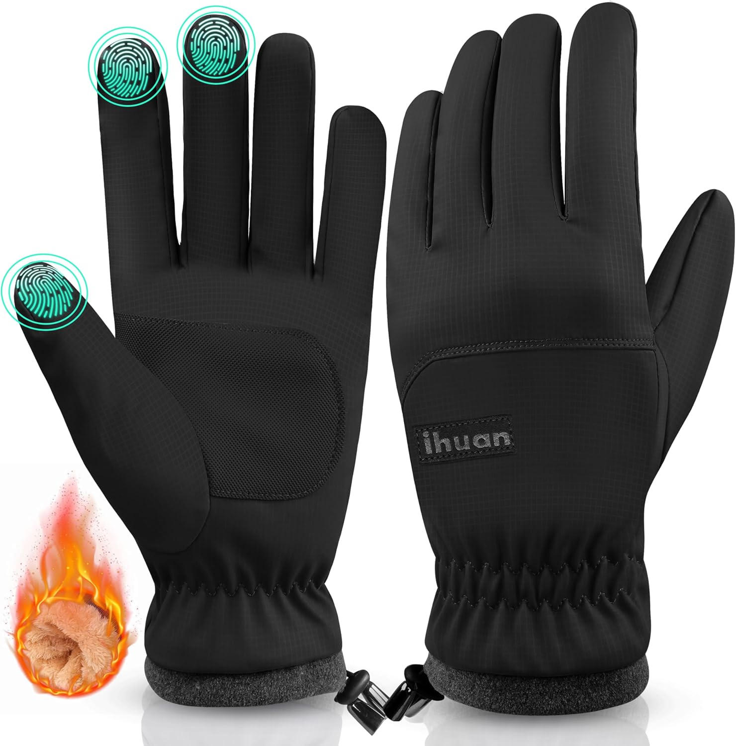 Winter Waterproof Ski Gloves Men Women, Snow Warm Cycling Cold Weather, Driving Biking Running Black Small