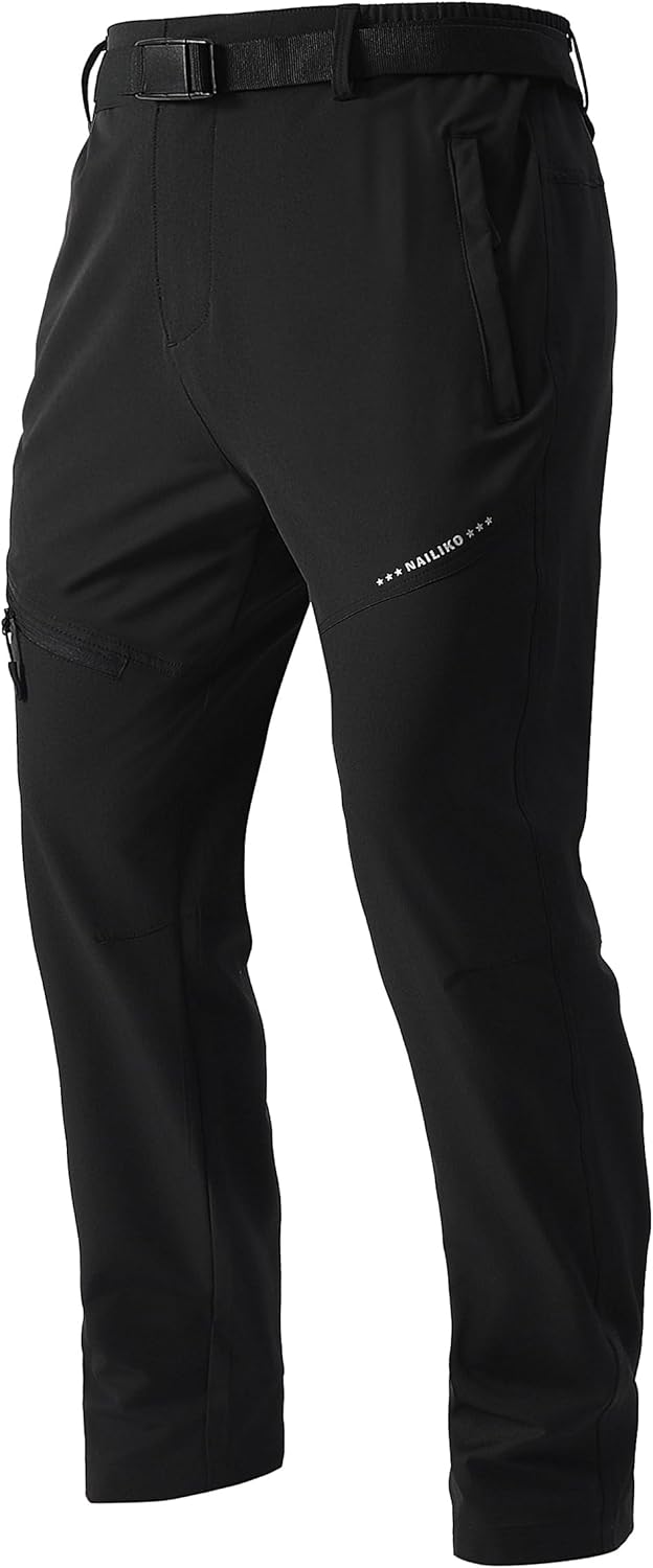 Men's Lightweight Hiking Pants Quick-Dry Waterproof Outdoor Cargo Pants with Stretchable Waist Black01 Small