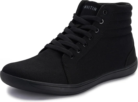 Men's Wide Hi-top Minimalist Barefoot Sneakers - Zero Drop Sole - Cushioned Ankle Support 11 Wide All Black