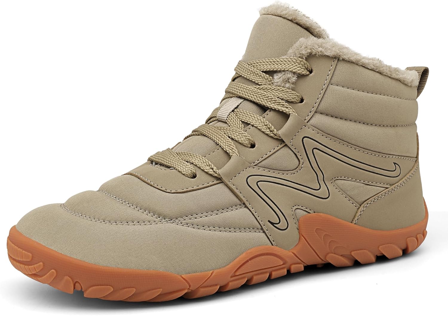 Mens Womens Winter Hiking Boots Wide Toe Box Warm Snow Boots Minimalist Barefoot Boots Zero Drop Sole Waterproof Non-Slip Ankle Booties 11 Wide Women/9.5 Wide Men Sand-9938