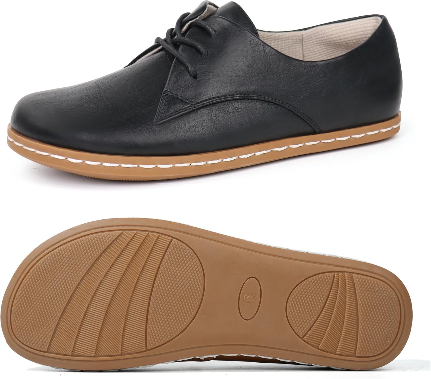 Women Barefoot Dress Shoes Wide Toe Box Shoes Oxfords Shoes 8 Black