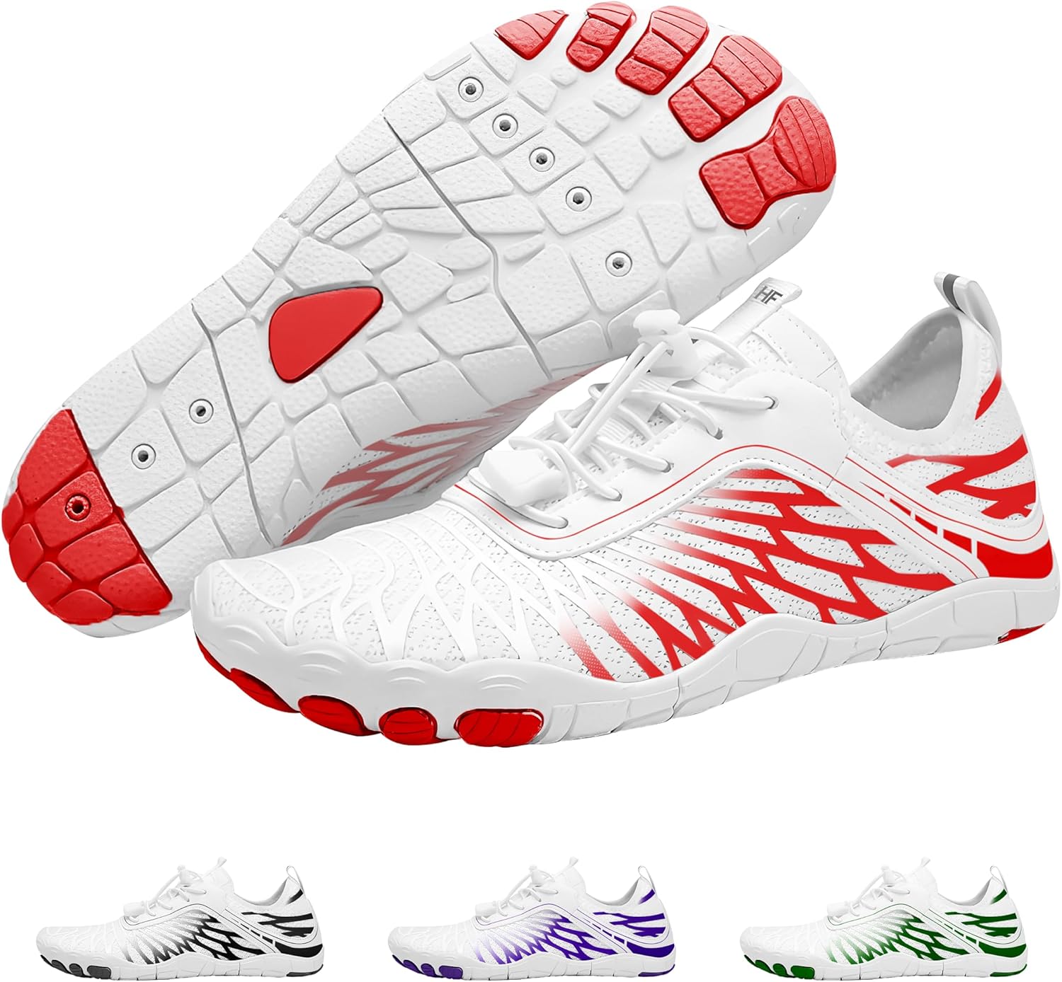 HF Signature Healthy & Non-Slip Breathable Barefoot Shoes, Flexible Lightweight Daily Wear Walking Shoes Unisex 7.5 Wide Women/5.5 Wide Men White/Red