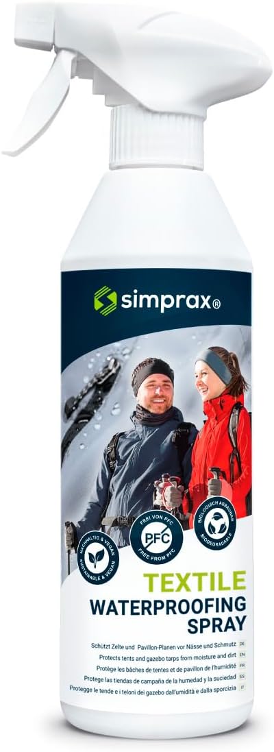 Simprax® Textile Waterproof Spray Eco-Friendly & Skin-Safe - Water-Based Waterproofing for Gore-Tex, Sympatex & Softshell - Biodegradable Waterproofing Spray for Fabric Outdoor - Made in Germany 17 Fl Oz (Pack of 1)