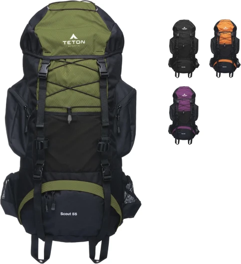 TETON 55L Scout Internal Frame Backpack for Hiking, Camping, Backpacking, Rain Cover Included 55L Olive