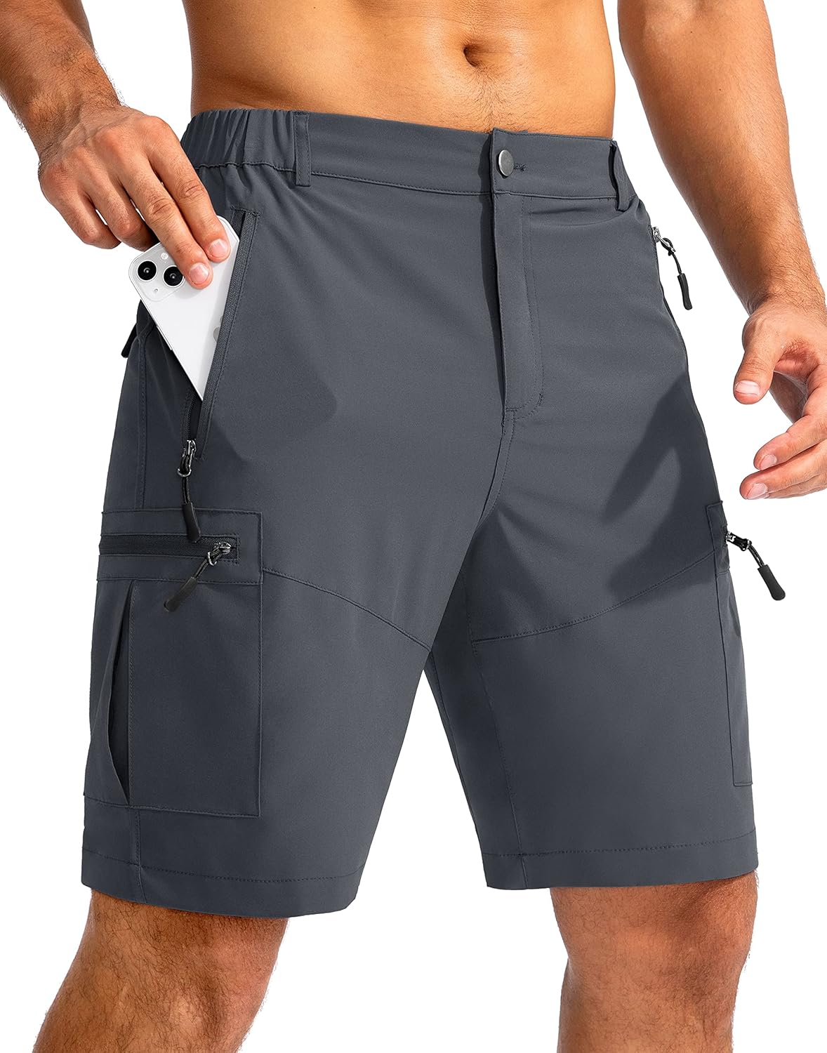 Men's Hiking Cargo Shorts 9" Lightweight Outdoor Work Shorts for Men Travel Golf Camping Casual with 5 Zipper Pockets Deep Grey Large