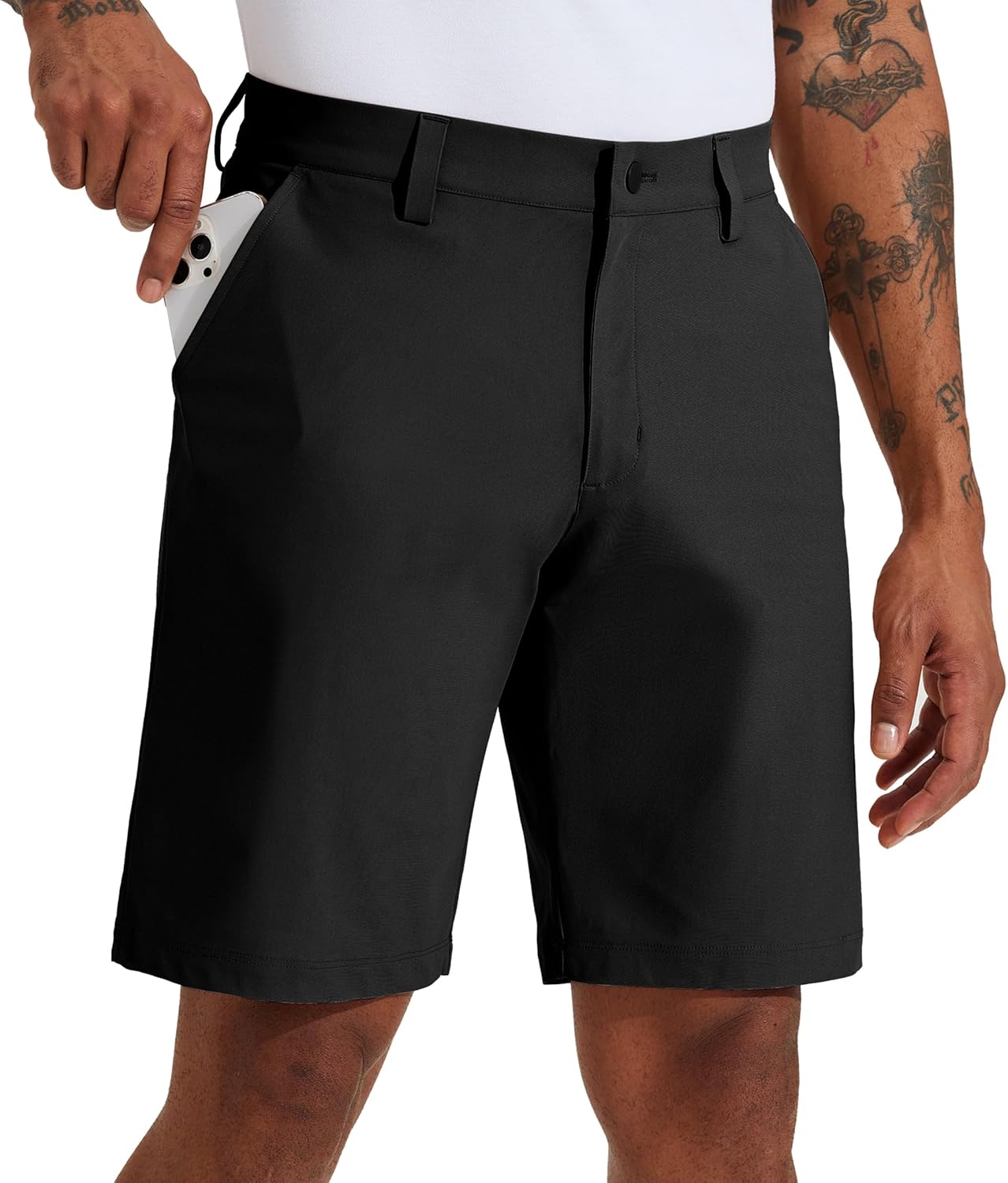 Men's Golf Shorts Stretch Work Dress Shorts Quick Dry Hiking Athletic Casual Shorts with Pockets 10" 31 Black