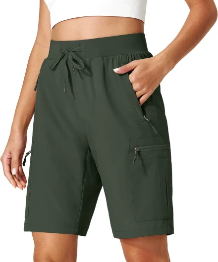 Women's Hiking Cargo Shorts Quick Dry Lightweight Summer Shorts with Zipper Pockets for Travel Golf Camping 3X-Large Army Green