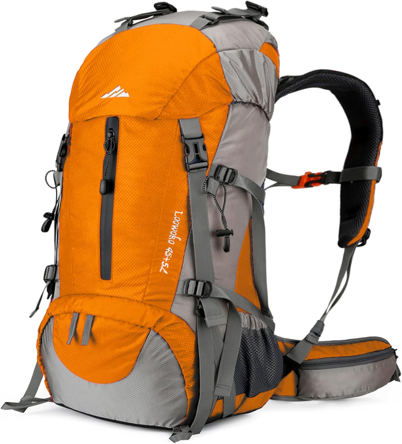 50L Hiking Backpack, Waterproof Camping Essentials Bag with Rain Cover, 45+5 Liter Lightweight Backpacking Back Pack Orange