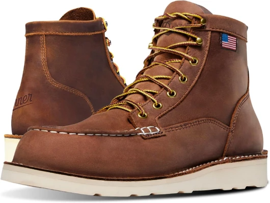 6” Bull Run Moc Toe Work Boots for Men - Oiled Full-Grain Leather Upper with Non Slip Wedge Outsole and 3-Density Cushion Footbed, EH Resistant 13 Tobacco