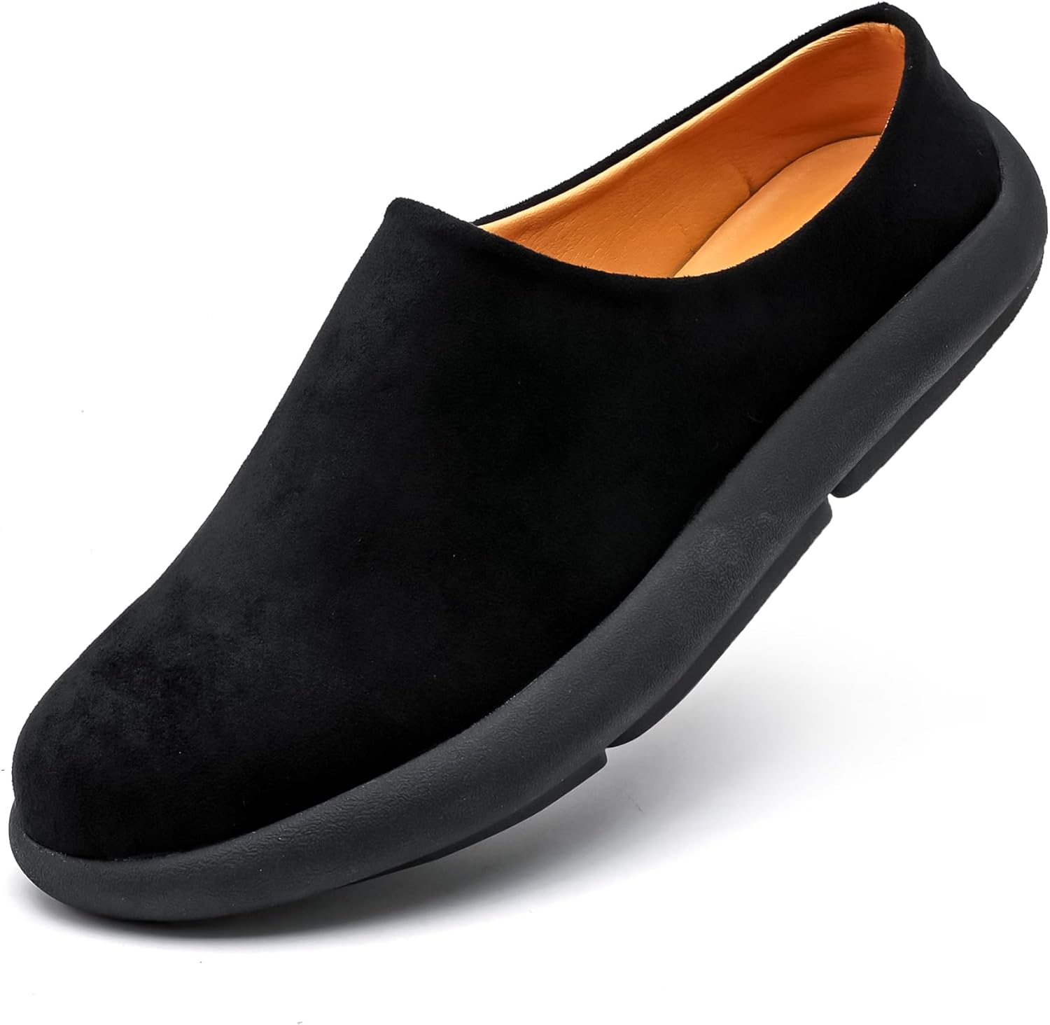 Men Breathable Slides Slipper Leather Mules and Clog Summer Outdoor Indoor Flat Loafers Size 7-12 13 Wide Women/12 Men Suede-black