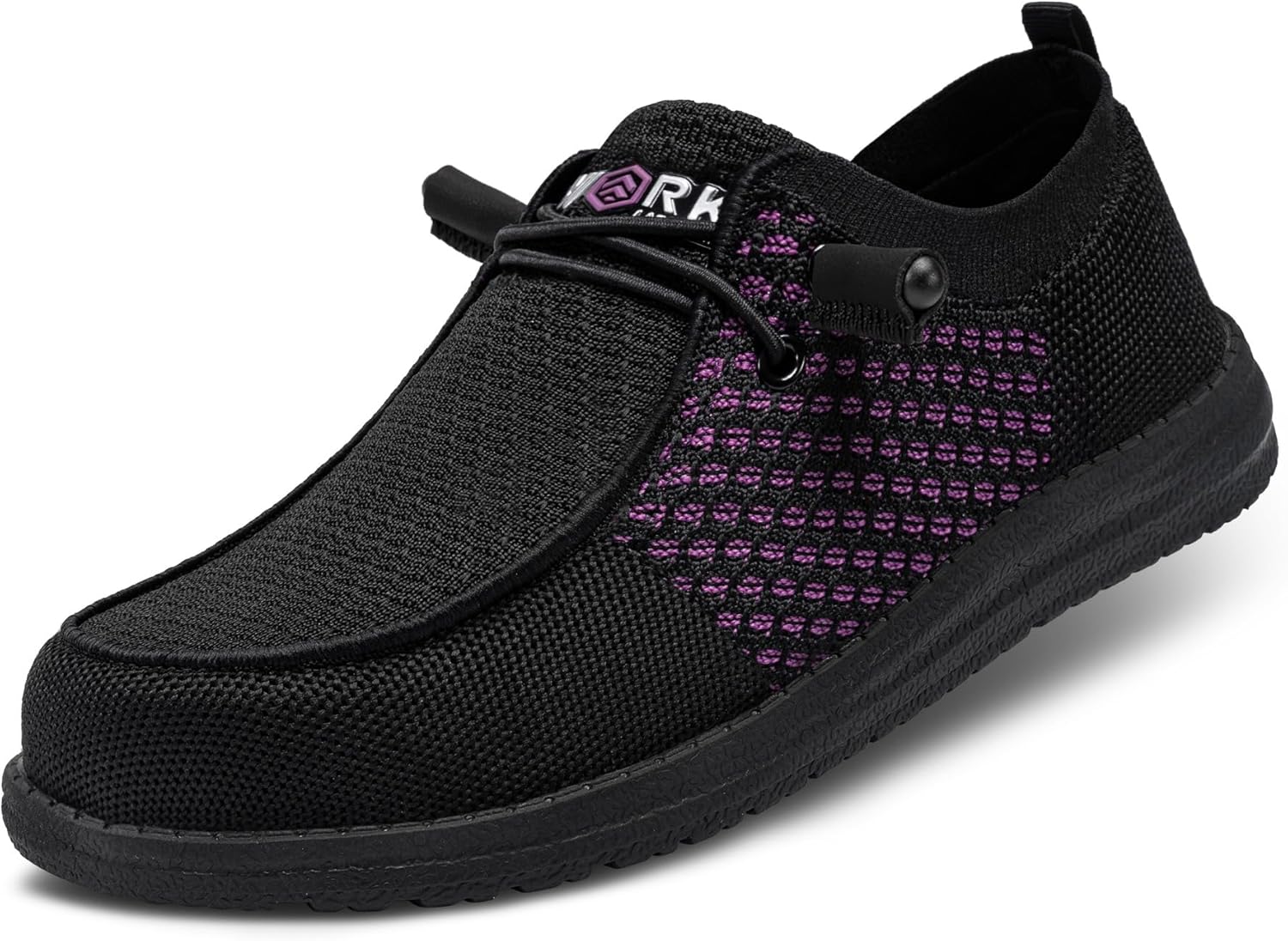 Steel Toe Loafers Women Lightweight Comfortable Slip On Walking Casual Flats Sneakers Work Safety Shoes 7.5 Black Purple