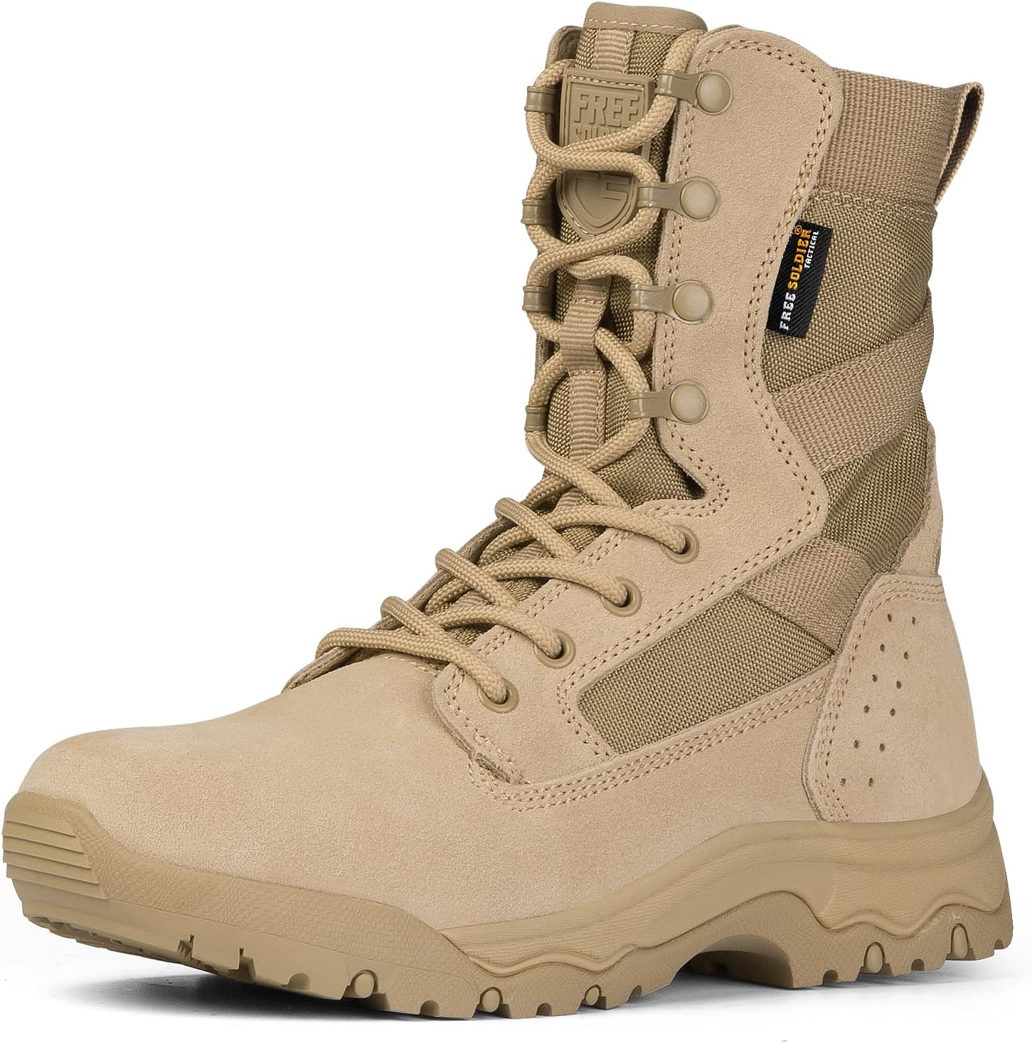 Men's Tactical Boots 8 Inches Lightweight Combat Boots Durable Suede Leather Military Work Boot Desert Boot Bright Tan 10
