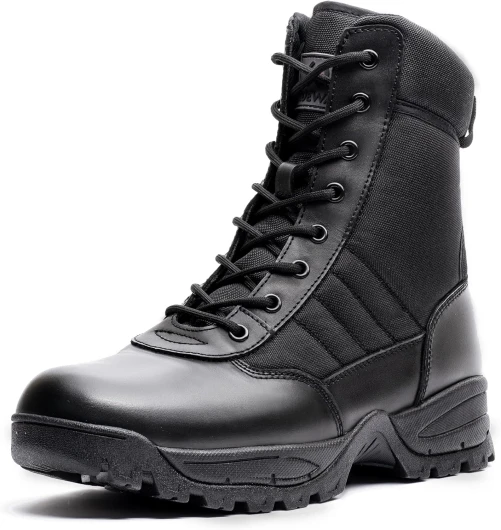Men's Military Tactical Combat Boots Side Zipper Work Motorcycle Boots 8 inch Black 9