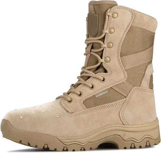 Men's Tactical Boots 8 Inches Lightweight Combat Boots Durable Suede Leather Military Work Boot Desert Boot Dark Tan 10.5