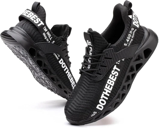 Steel Toe Sneakers for Men Women Lightweight Safety Shoes Comfortable Puncture Proof Slip On Indestructible Work Shoes 11.5 Women/10 Men Black