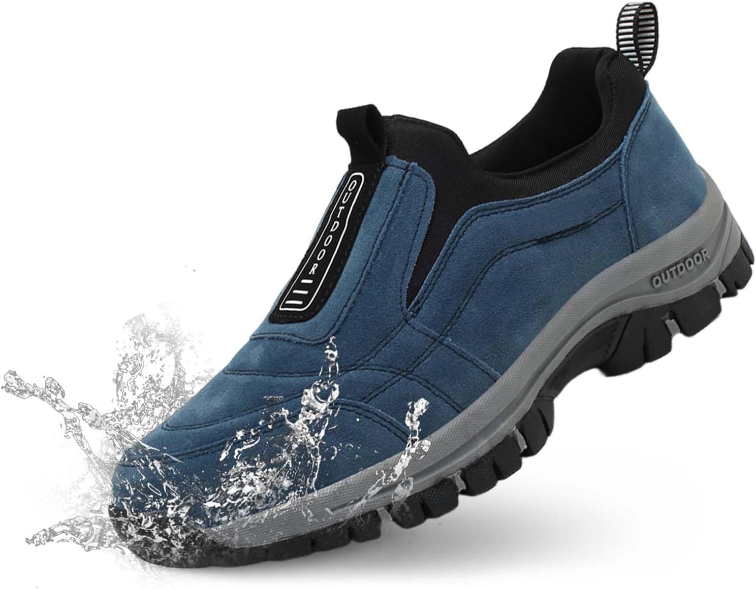 Men's Waterproof Hiking Shoes Comfortable Orthopedic Walking Shoes Slip on Outdoor Sneakers 10.5 Blue