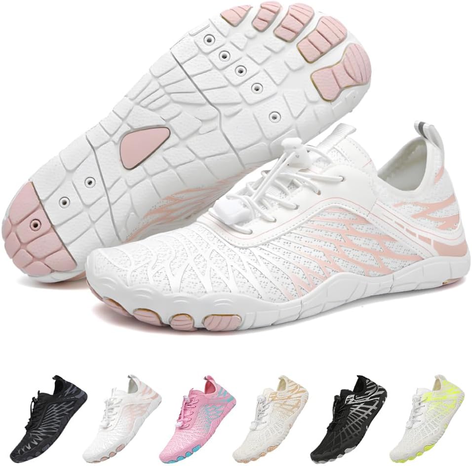 Hiking Barefoot Shoes,Wide Toe Water Shoes,Running Boots Sneakers,Athletic Footwear Trainer for Men/Women Unisex 7 Wide Women/5.5 Wide Men White