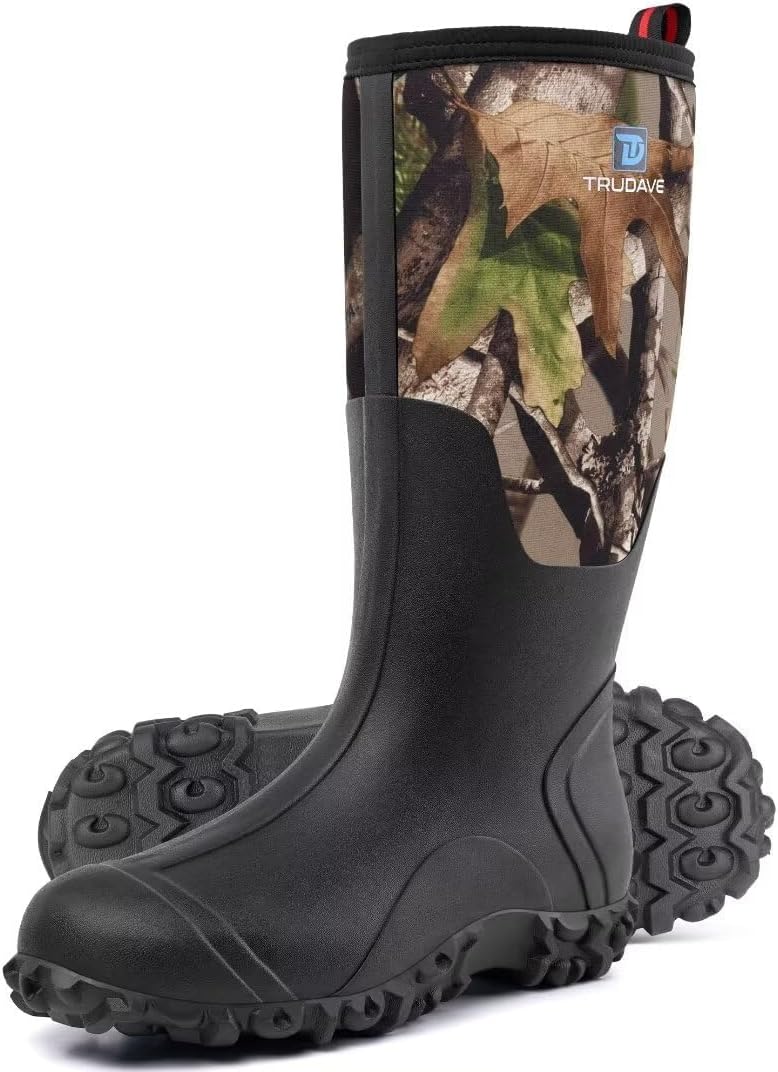 Rubber Boots for Men with Steel Shank, Waterproof Insulated Reliable Rain Boots for Outdoor Work Hunting, Warm Dry 5mm Neoprene Anti-slip All-Season Mud Boots, Size 5-14 11 Vista
