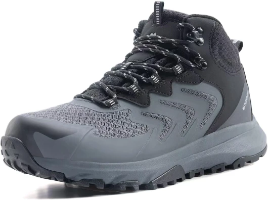 Men's Waterproof Hiking Boots Lightweight Comfortable Breathable Outdoor All-Terrain Trekking Ankle Boots 10.5 Grey