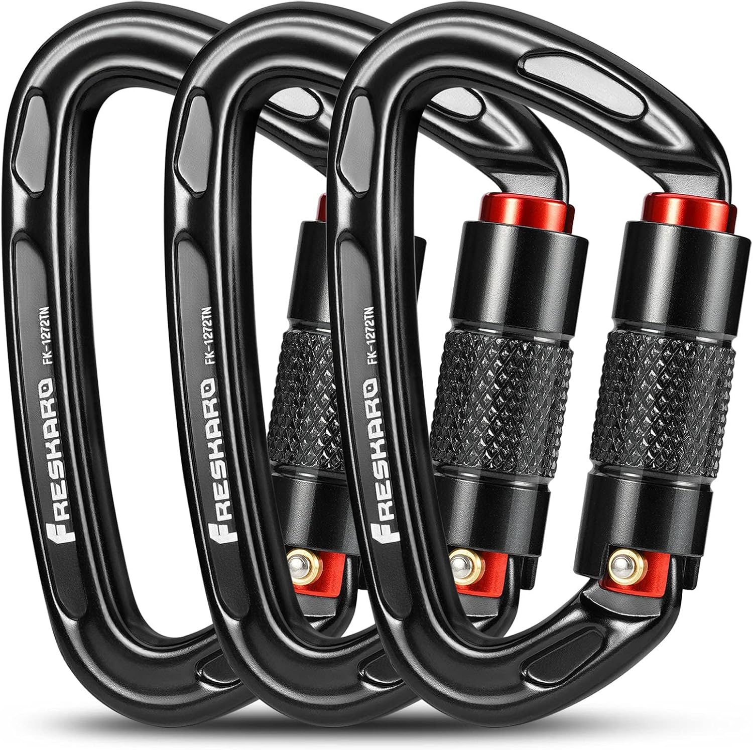 UIAA Certified 25KN Auto Locking Climbing Carabiner Clips, Twist Lock, and Heavy Duty Carabiners for Rock Climbing, Rappelling, and Mountaineering, D Shaped 3.93 Inch, Large Size, Black 3PCS-25KNA