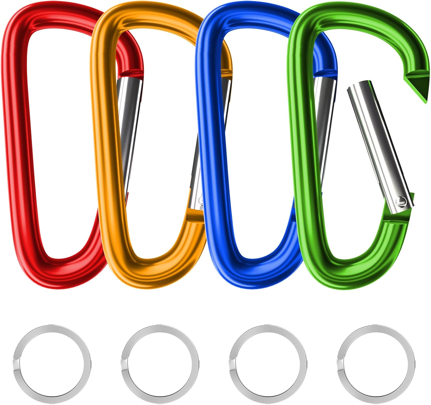 4" & 5" Extra Large Aluminum Carabiner D Ring, Black Caribeener Clips, Spring Snap Hook for Keychain Clip, Set of 4 multicolor-4" 4 inch